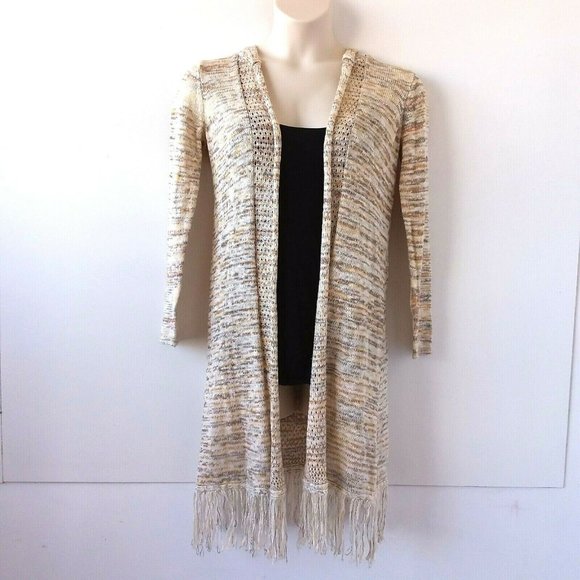 ONE WORLD Sweaters - One World Fringed Hooded Open Cardigan